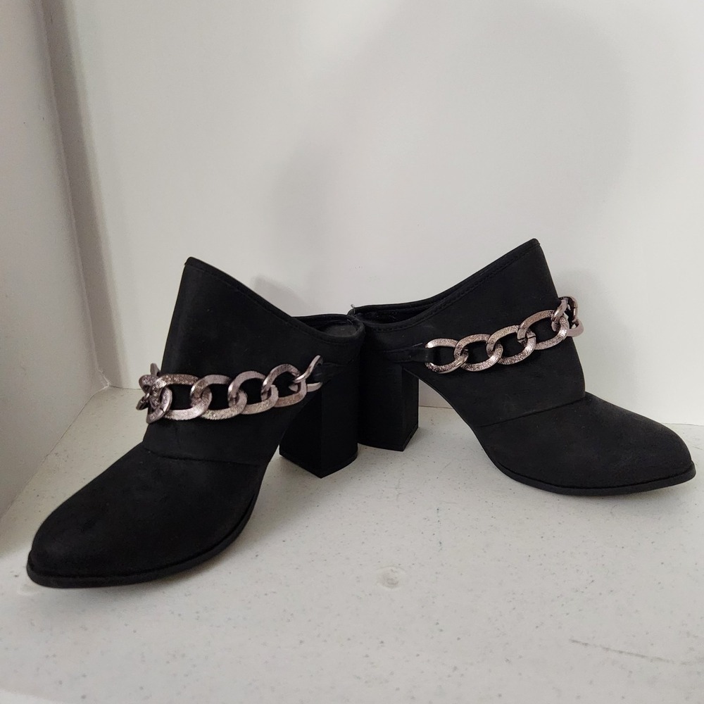 2 Lips Too Chain Black Ankle Mule Boots Size 6.5